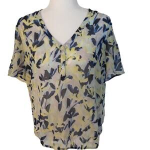 Banana Republic Floral Print Sheer Short Sleeve Top